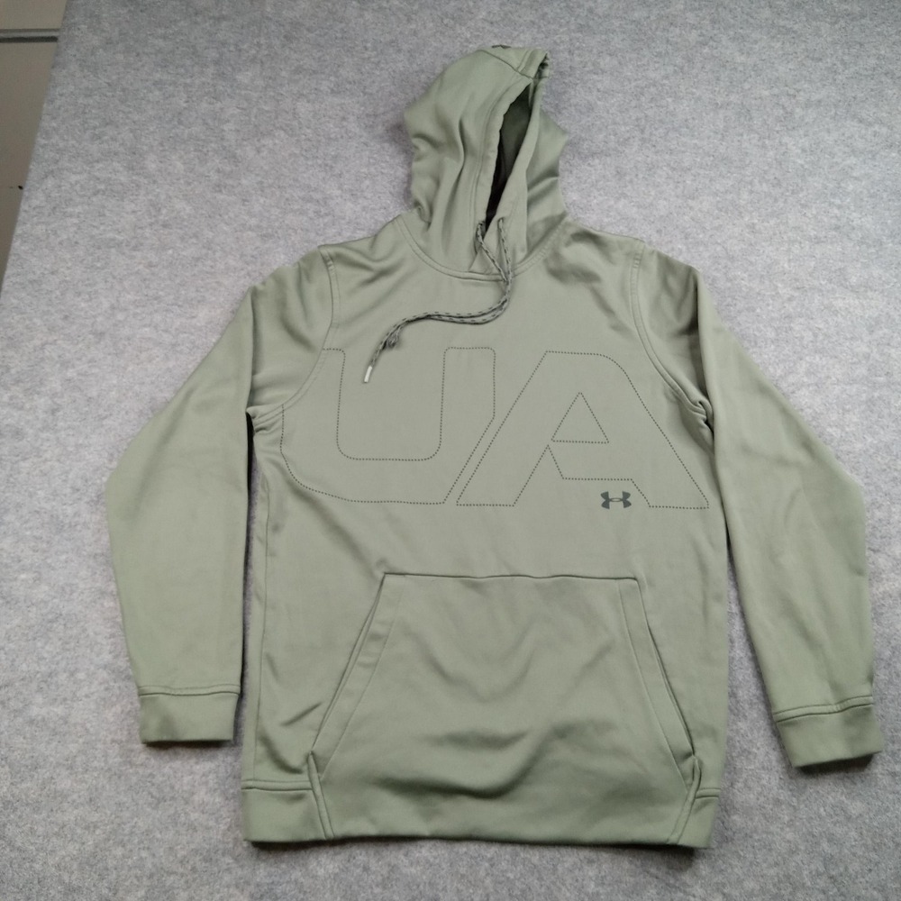 Under Armour Hoodie Mens Small Green ColdGear UA Big Logo Pullover Sweatshirt